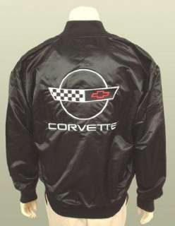  1991 1996 Corvette Emblem Black Satin Jacket Clothing