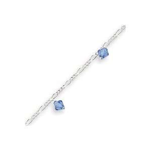   Inch Polished Blue Crystals Beaded Figaro Anklet   10 Inch: West Coast
