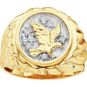   Diamond Eagle Ring 10k Yellow Gold Band Genuine (0.10 Carat), Size 12