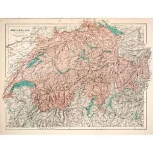 1891 Lithograph Stanford Map Switzerland Alps Topography Geneva Zurich 