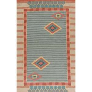 Crewel Rug Crazy Eyes Blue on Red Chain Stitched Wool Rug 
