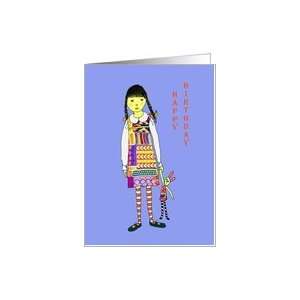  Happy Birthday little girl, girl with toy rabbit Card 