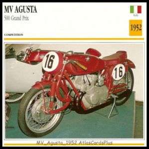 Atlas Classic Bike Card 1952 MV Agusta 500 Grand Prix  