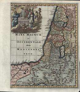 Palestine Holy Lands 1729 Amsterdam original antique map w/ great 
