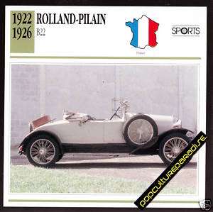 1922 1926 ROLLAND PILAIN B22 CAR PICTURE SPEC INFO CARD  