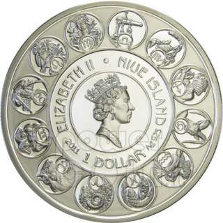 AQUARIUS Horoscope Zodiac Mucha Silver Coin 1$ Niue Island 2011  