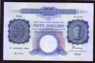 1942 British Malaya KG VI $50 note  