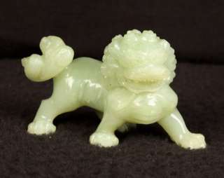 ANTIQUE CHINESE HAND CARVED OLD REPUBLIC CELADON GREEN JADE FOO DOG 