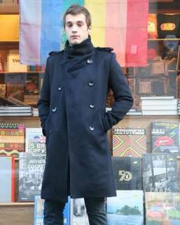 Mens Vintage Double Button Trench Coat Navy Blue 0880  