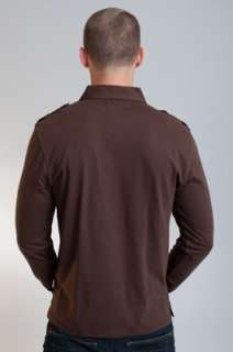 NEW MENS FIVE FOUR DARK BROWN KINGSBY LONG SLEEVE POLO SHIRT SIZE 