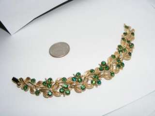 Vintage LISNER green rhinestone BRACELET costume jewelry signed  