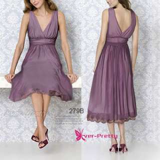 Plunging V neck Purple Ruched Mesh Empire Waist Cocktail Dress 0279BPP 