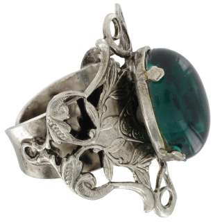 Vintage Green Glass KIM Craftsmen Ornate Heart Ring  