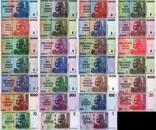 27 BANK NOTES ZIMBABWE DOLLAR COMPLETE SET UNCIRCULATED  