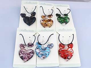 6sets Heart Murano Glass Pendant Necklace Earring 14376  