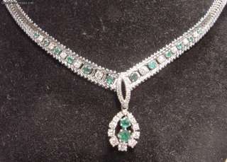 18k WG Diamonds Emeralds Necklace Bracelet Set 96 Grams  