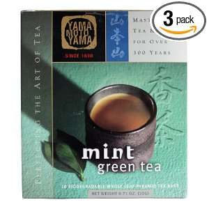 Yamamotoyama Mint Green Tea Pyramid Bag, 0.71 Ounce Boxes (Pack of 3 