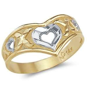   14k Yellow and White Gold Two Tone Love Heart XOX Ring: Jewelry