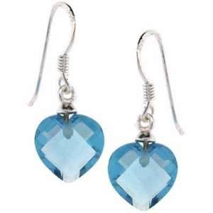  Sterling Silver Simulated Aquamarine CZ Dangling Heart 