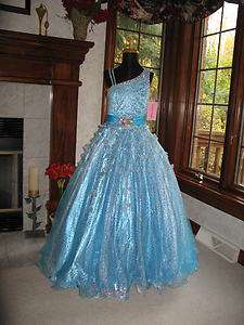 Perfect Angels 1423 Aqua Turquoise Girls Pageant Gown Dress 12  