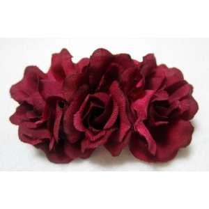 Burgundy Rose French Barrette Hair Flower Clip Beauty