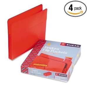  Poly File Pockets, Letter, 3 1/2 Expansion, Red, 4/Pack 