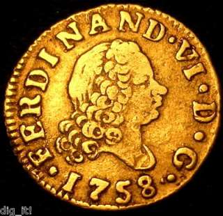 GOLD COIN! 1758 SPANISH GOLD PIRATE TREASURE 1/2 ESCUDO DOUBLOON 
