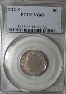 1912 S Liberty V Nickel * PCGS VG08 * Key Date Coin  