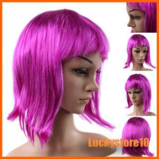 Women lady Purple BOBO Short Straight party Salon Hair full Wig LH12 