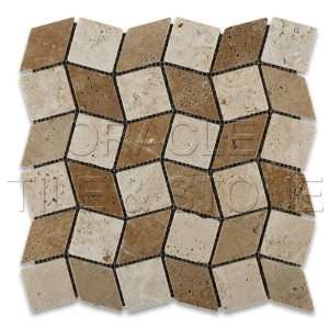 Ivory and Noce Travertine Tumbled Wave Mosaic Tile   Box of 5 sq. ft.