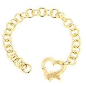   Gold Plated 7.5 inch Rolo Chain Heart Clasp Bracelet (12 mm): Jewelry