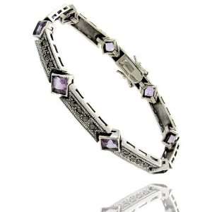   : Sterling Silver CZ Purple Square Stones Marcasite Bracelet: Jewelry