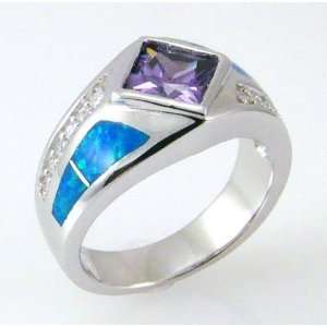  925 Sterling Silver FIRE OPAL Synthetic AMETHYST Ring Size 
