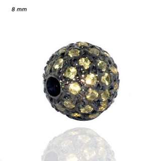 8m Bead YELLOW SAPPHIRE Pave Ball 925 Silver SPACER CHARM Wholesale 