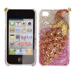 3D Hot Pink Peacock SWAROVSKI CRYSTALS BLING COVER CASE 4 Apple iPhone 
