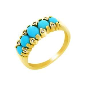  9ct Yellow Gold Turquoise & Diamond Ring Size: 9: Jewelry
