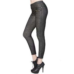 Side Zip Pockets and Back Pocket Detail Jean Leggings Black Jeggings 