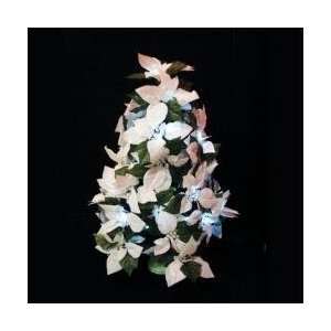 24 LED Battery Operated White Poinsettia Christmas Tree   Warm Clear 