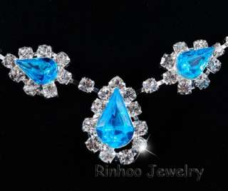 Free Blue rhinestone necklace earrings dazzling 1set  