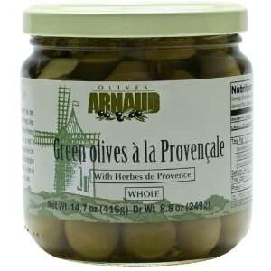 Green Provencal Olives with Herbs de Provence   1 jar, 14.7 oz  