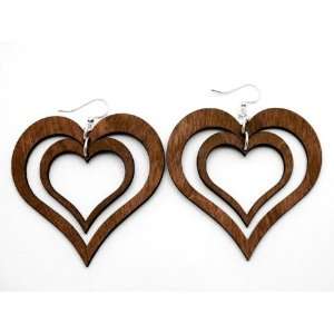  Brown Double Heart wooden Earrings GTJ Jewelry