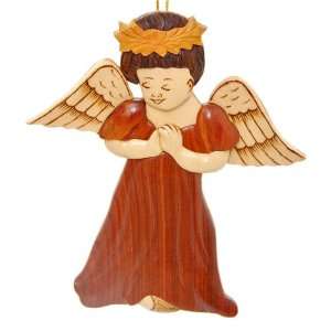  Wood Ornament of an Angel with Two Wings Praying