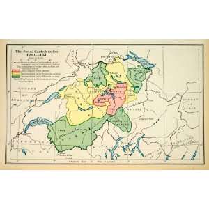  1945 Lithograph Swiss Confederation Aargau Lucerne Schwyz 