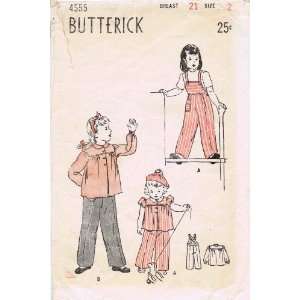  Butterick 4555 Vintage Sewing Pattern Toddler Girls Play Overalls 