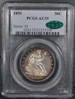 1850 PCGS/CAC AU55 SEATED LIBERTY HALF DOLLAR 50C TONED  