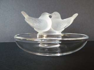 LALIQUE CRYSTAL TWO LOVE BIRDS FIGURINE RING HOLDER TRAY  
