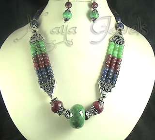XCLUSIV NATURAL RUBY EMERALD SAPPHIRE NECKLACE EARRINGs  