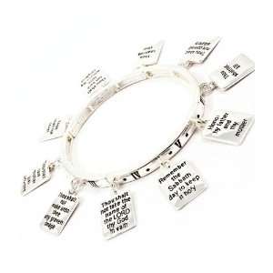  Silvertone 10 Commandments Stretch Charm Bracelet Jewelry