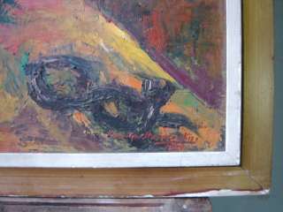 Great old oil on board port painting # as/2759  
