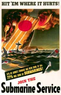 Vintage American Poster Submarine Service II WW 2  
